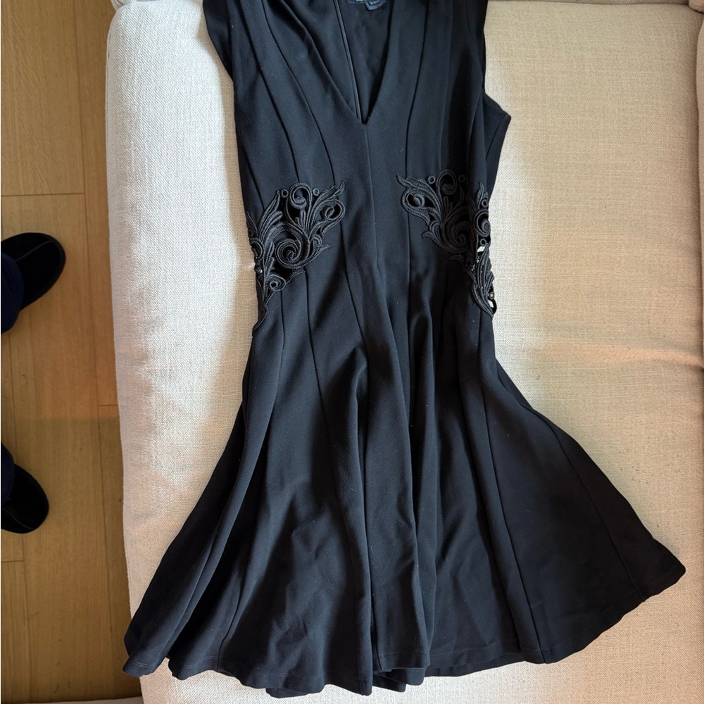 French Connection Black Mini Dress with Embroidery